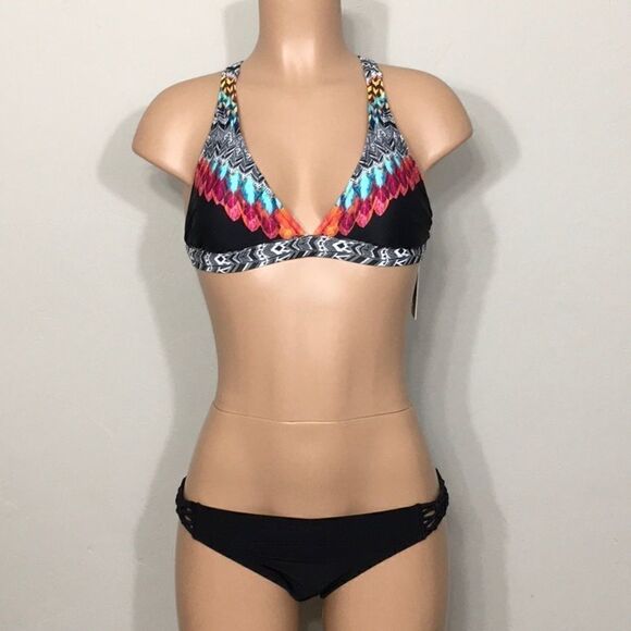 Jessica Simpson triangle feather print bikini. M-top/L-bottom. NWT - Picture 2 of 16